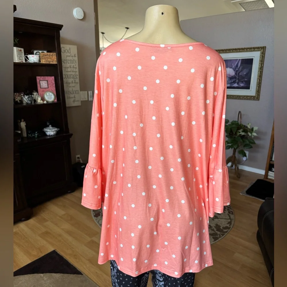 BloomChic Coral Pink Polka Dot Tunic - Picture 8 of 10